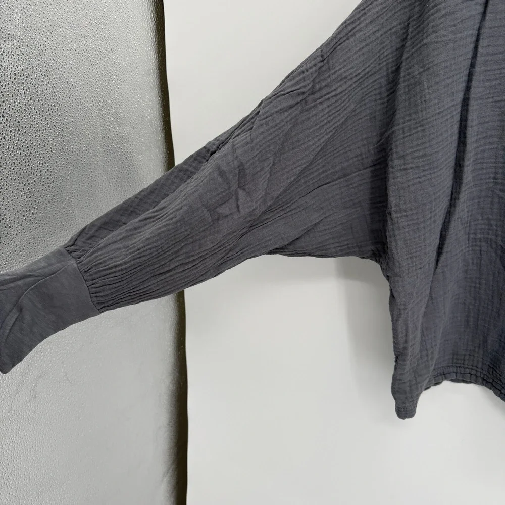 Velvet by Graham & Spencer Grey Cotton Gauze Size S Batwing Long Sleeve Blouse - Picture 2 of 8